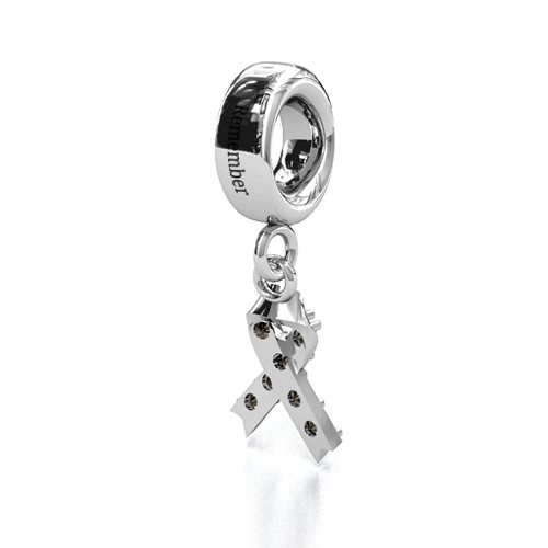 Awareness Ribbon Bracelet Charm – Sterling Silver with Smokey Quartz