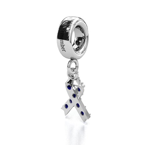 Awareness Ribbon Bracelet Charm – Sterling Silver with Blue Sapphire