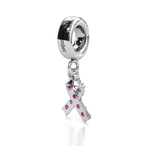 Awareness Ribbon Bracelet Charm – Sterling Silver with Pink Tourmaline