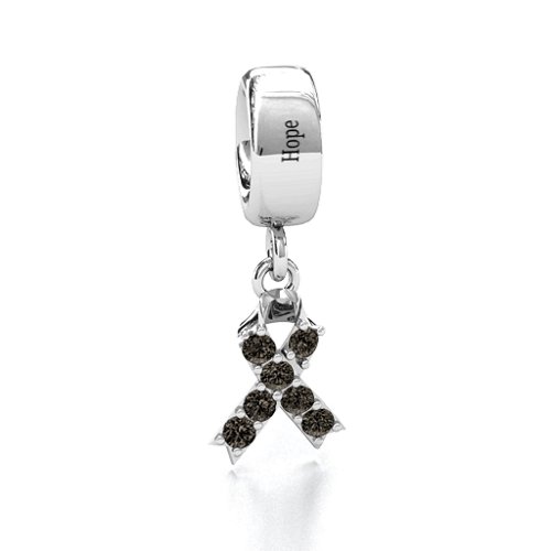 Awareness Ribbon Bracelet Charm – Sterling Silver with Smokey Quartz
