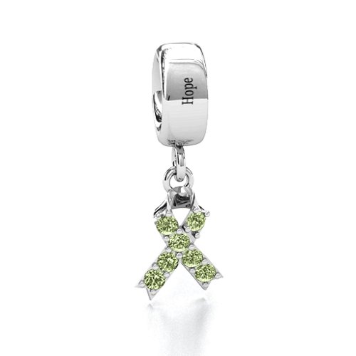 Awareness Ribbon Bracelet Charm – Sterling Silver with Peridot