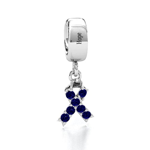 Awareness Ribbon Bracelet Charm – Sterling Silver with Blue Sapphire