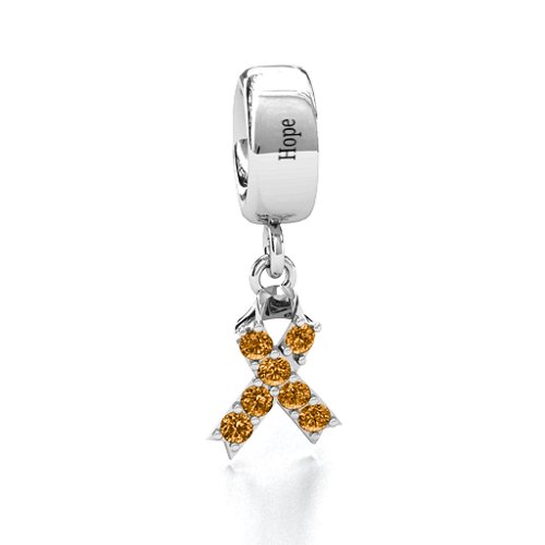Awareness Ribbon Bracelet Charm – Sterling Silver with Citrine