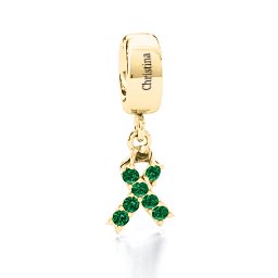 Awareness Ribbon Bracelet Charm in 10K Solid Yellow Gold with Emerald