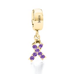 Awareness Ribbon Bracelet Charm in 10K Solid Yellow Gold with Amethyst