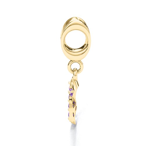 Awareness Ribbon Bracelet Charm – 10K Yellow Gold with Amethyst