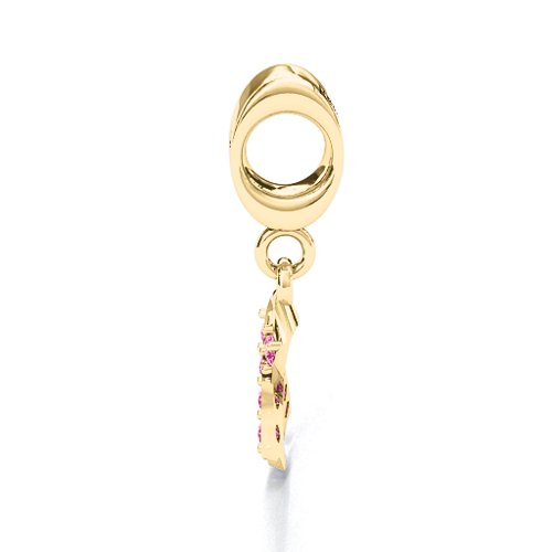 Awareness Ribbon Bracelet Charm – 10K Yellow Gold with Pink Tourmaline