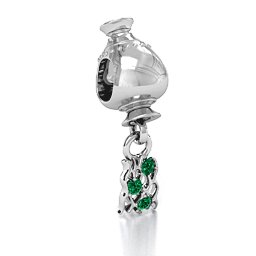 Aquarius Free Flowing Bracelet Charm in 925 Sterling Silver with Emerald