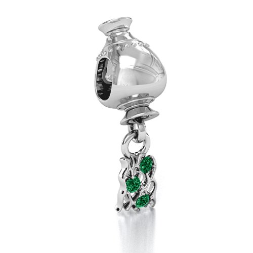 Aquarius Free Flowing Bracelet Charm – Sterling Silver with Emerald