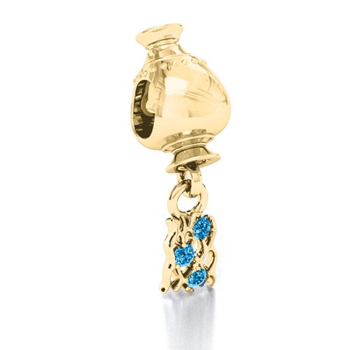 Aquarius Free Flowing Bracelet Charm – 10K Yellow Gold with Blue Topaz