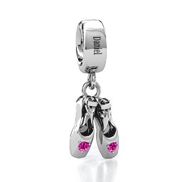 Enchanted Ballet Shoes Bracelet Charm in 925 Sterling Silver with Pink Tourmaline