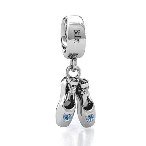 Enchanted Ballet Shoes Bracelet Charm – Sterling Silver with Aquamarine