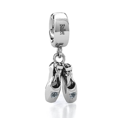 Enchanted Ballet Shoes Bracelet Charm – Sterling Silver with Diamond