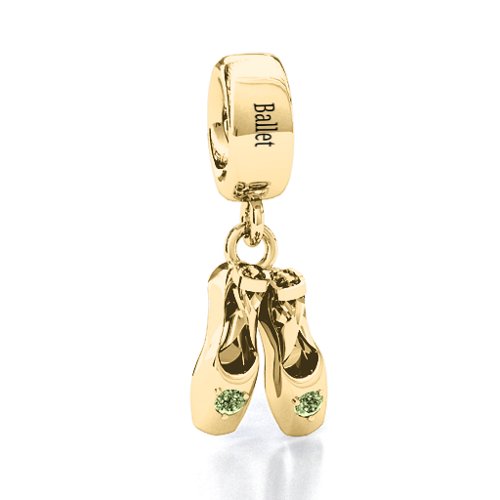 Enchanted Ballet Shoes Bracelet Charm – 10K Yellow Gold with Peridot