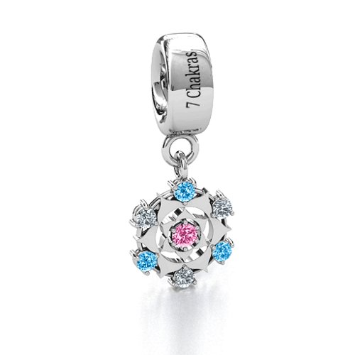 Seven Chakras Bracelet Charm – Sterling Silver with Pink Tourmaline, Blue Topaz, and Cubic Zirconia