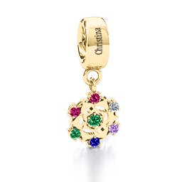 Seven Chakras Bracelet Charm in 10K Solid Yellow Gold with Emerald, Ruby, Cubic Zirconia, Amethyst, and Blue Sapphire