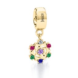 Seven Chakras Bracelet Charm in 10K Solid Yellow Gold with Amethyst, Cubic Zirconia, Ruby, Emerald, and Blue Sapphire