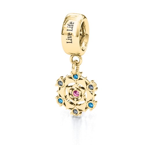 Seven Chakras Bracelet Charm – 10K Yellow Gold with Pink Tourmaline, Blue Topaz, and Cubic Zirconia