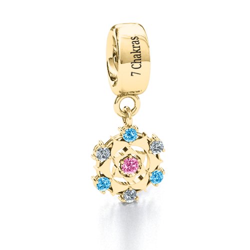 Seven Chakras Bracelet Charm – 10K Yellow Gold with Pink Tourmaline, Blue Topaz, and Cubic Zirconia