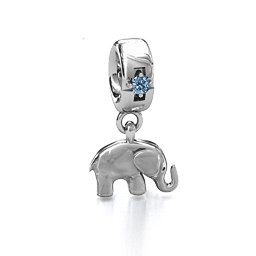 Lucky Elephant Bracelet Charm in 925 Sterling Silver with Aquamarine