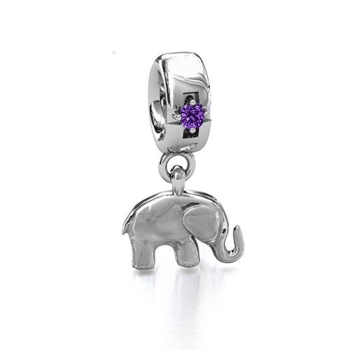Lucky Elephant Bracelet Charm – Sterling Silver with Amethyst