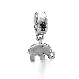 Lucky Elephant Bracelet Charm in 925 Sterling Silver with Smokey Quartz