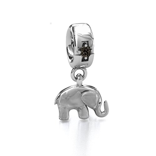 Lucky Elephant Bracelet Charm – Sterling Silver with Smokey Quartz