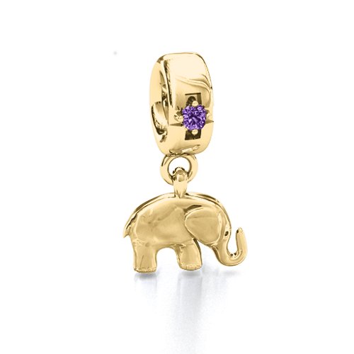Lucky Elephant Bracelet Charm – 10K Yellow Gold with Amethyst