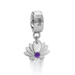 Splendid Lotus Flower Bracelet Charm in 925 Sterling Silver with Amethyst