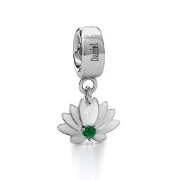 Splendid Lotus Flower Bracelet Charm in 925 Sterling Silver with Emerald