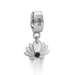 Splendid Lotus Flower Bracelet Charm in 925 Sterling Silver with Smokey Quartz