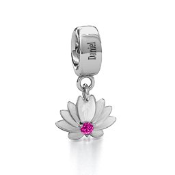 Splendid Lotus Flower Bracelet Charm in 925 Sterling Silver with Pink Tourmaline