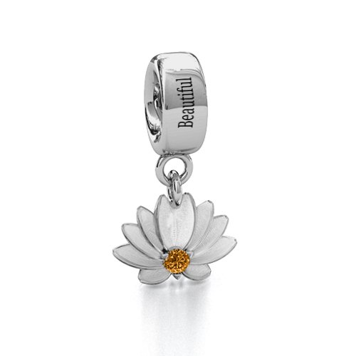 Splendid Lotus Flower Bracelet Charm – Sterling Silver with Citrine