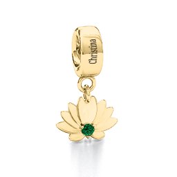 Splendid Lotus Flower Bracelet Charm in 10K Solid Yellow Gold with Emerald