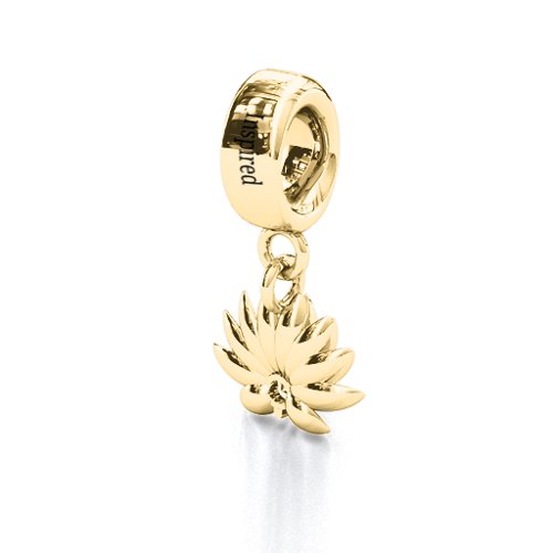 Splendid Lotus Flower Bracelet Charm – 10K Yellow Gold with Ruby