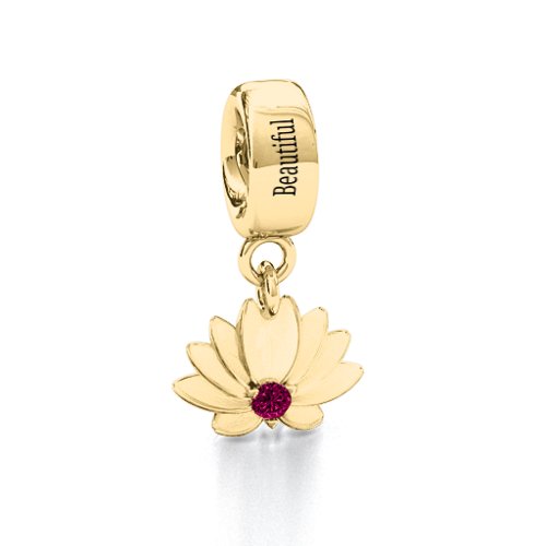 Splendid Lotus Flower Bracelet Charm – 10K Yellow Gold with Ruby