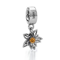 Lotus in Full Bloom Bracelet Charm – Sterling Silver with Citrine
