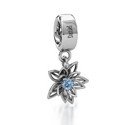 Lotus in Full Bloom Bracelet Charm in 925 Sterling Silver with Aquamarine