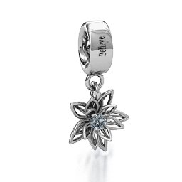 Lotus in Full Bloom Bracelet Charm in 925 Sterling Silver with Diamond