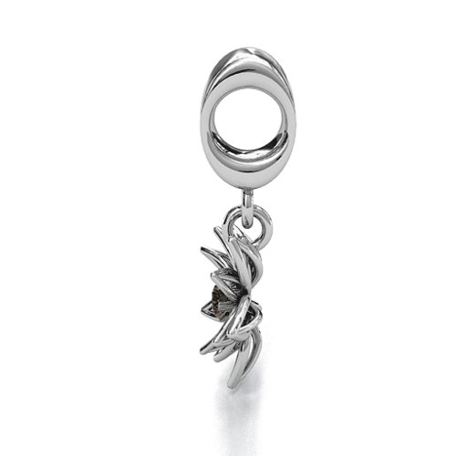 Lotus in Full Bloom Bracelet Charm – Sterling Silver with Smokey Quartz
