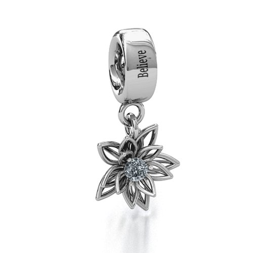 Lotus in Full Bloom Bracelet Charm – Sterling Silver with Diamond