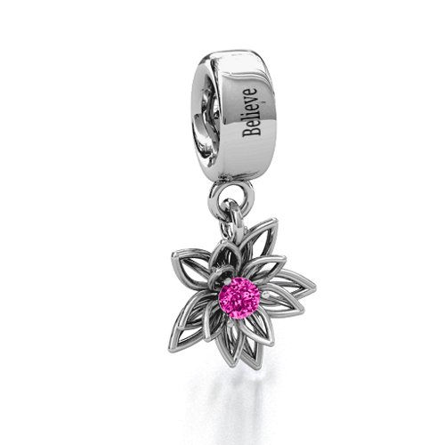Lotus in Full Bloom Bracelet Charm – Sterling Silver with Pink Tourmaline