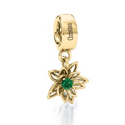 Lotus in Full Bloom Bracelet Charm in 10K Solid Yellow Gold with Emerald