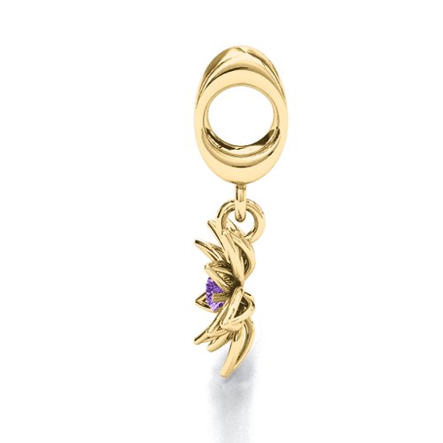 Lotus in Full Bloom Bracelet Charm – 10K Yellow Gold with Amethyst