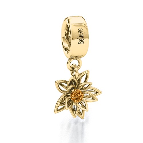 Lotus in Full Bloom Bracelet Charm – 10K Yellow Gold with Citrine