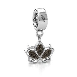 Divine Padma Lotus Bracelet Charm in 925 Sterling Silver with Smokey Quartz
