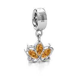 Divine Padma Lotus Bracelet Charm in 925 Sterling Silver with Citrine