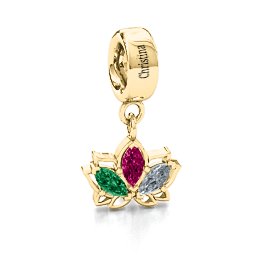 Divine Padma Lotus Bracelet Charm in 10K Solid Yellow Gold with Emerald, Ruby, and Cubic Zirconia