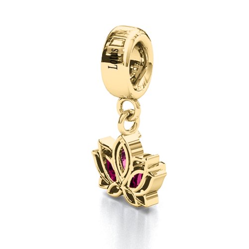Divine Padma Lotus Bracelet Charm – 10K Yellow Gold with Ruby and Pink Tourmaline