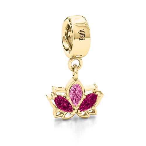 Divine Padma Lotus Bracelet Charm – 10K Yellow Gold with Ruby and Pink Tourmaline